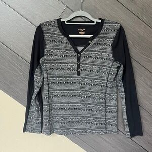 NorthCrest‎ Thermal V-Neck w/ Geometric Pattern-Black/White